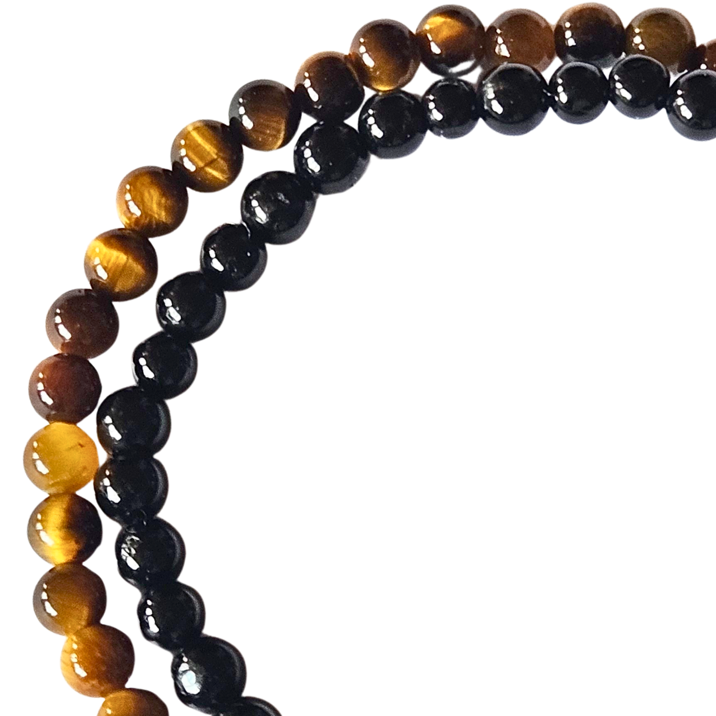 Nahaufnahme Tigerauge und Turmalin Perlen – Armband Set für Stärke und Schutz