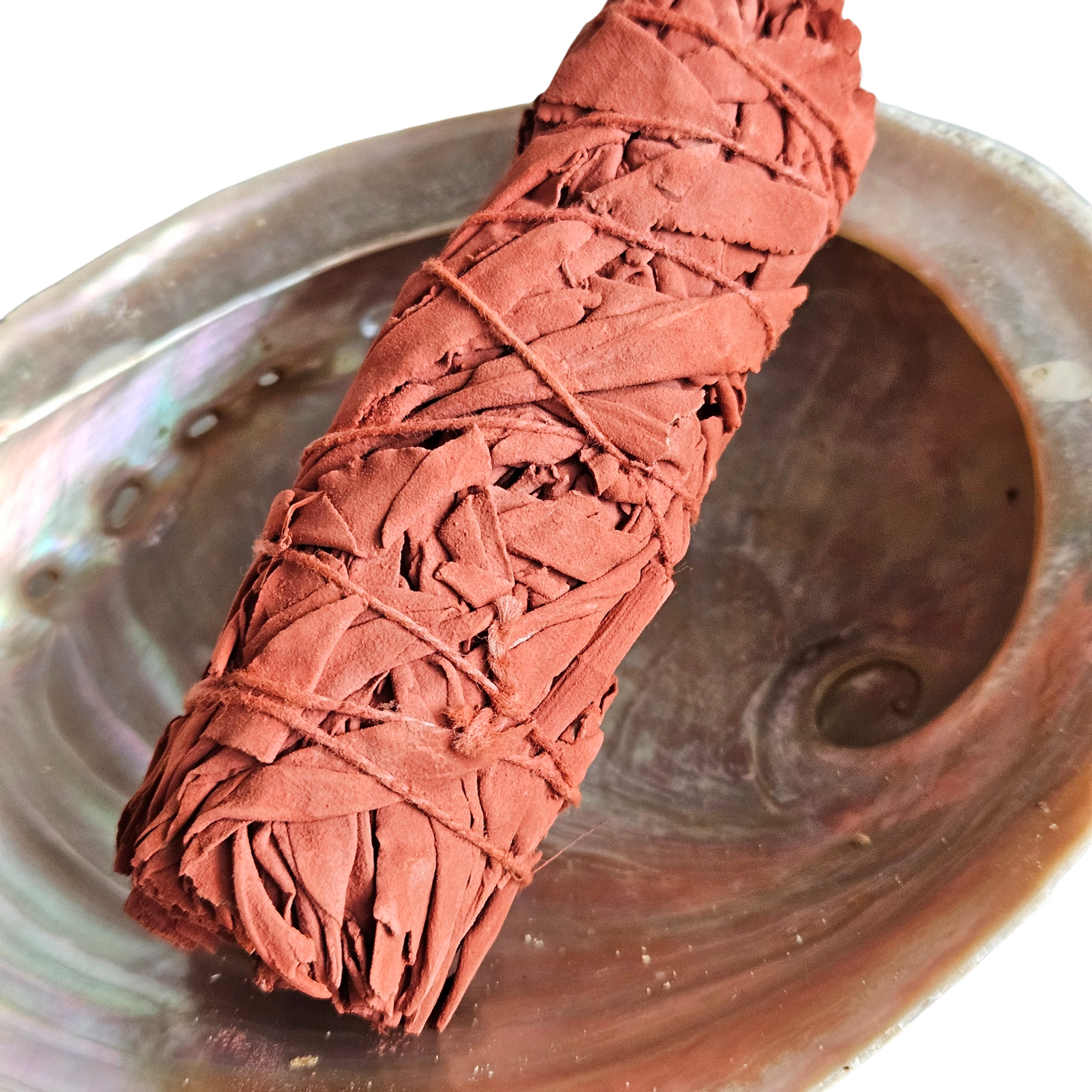 Abalone-Muschel mit rotem Salbei-Smudge – Teil des Ritualsets Schutz für energetische Reinigung