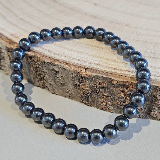 Echtes Hämatit Edelsteinarmband 6 mm, schimmernd grau, DreamOn