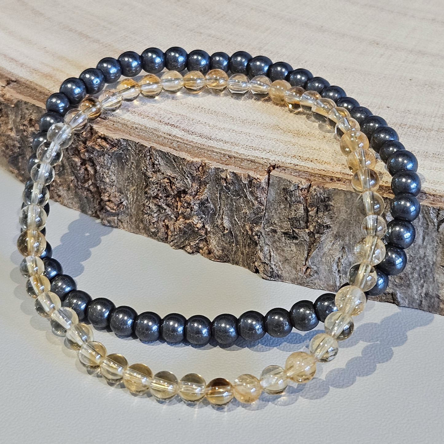 Edelstein Armband Set 4 mm Citrin & Hämatit – Fülle & Stärke