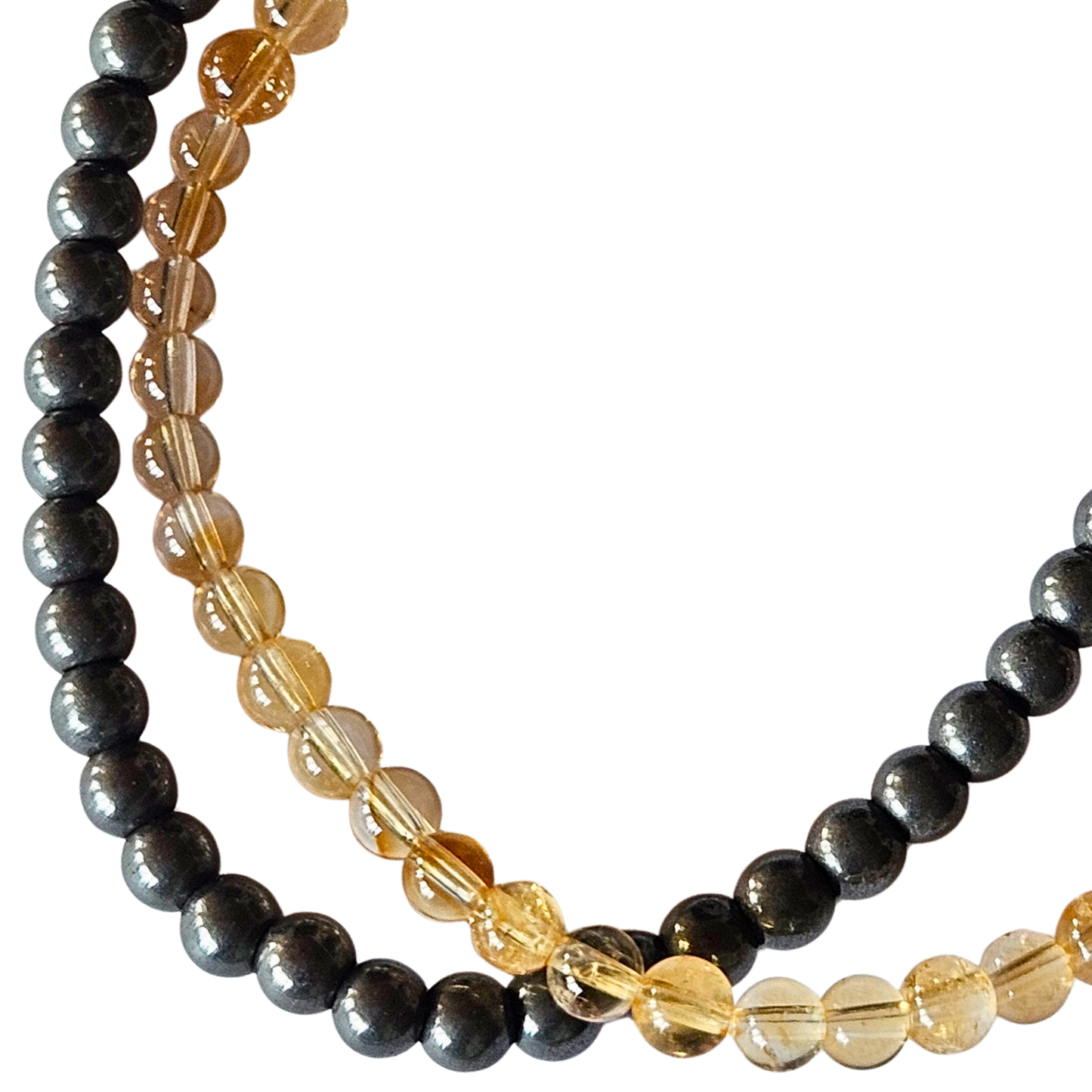 Nahaufnahme Citrin und Hämatit Perlen – Armband Set für Energie und Balance