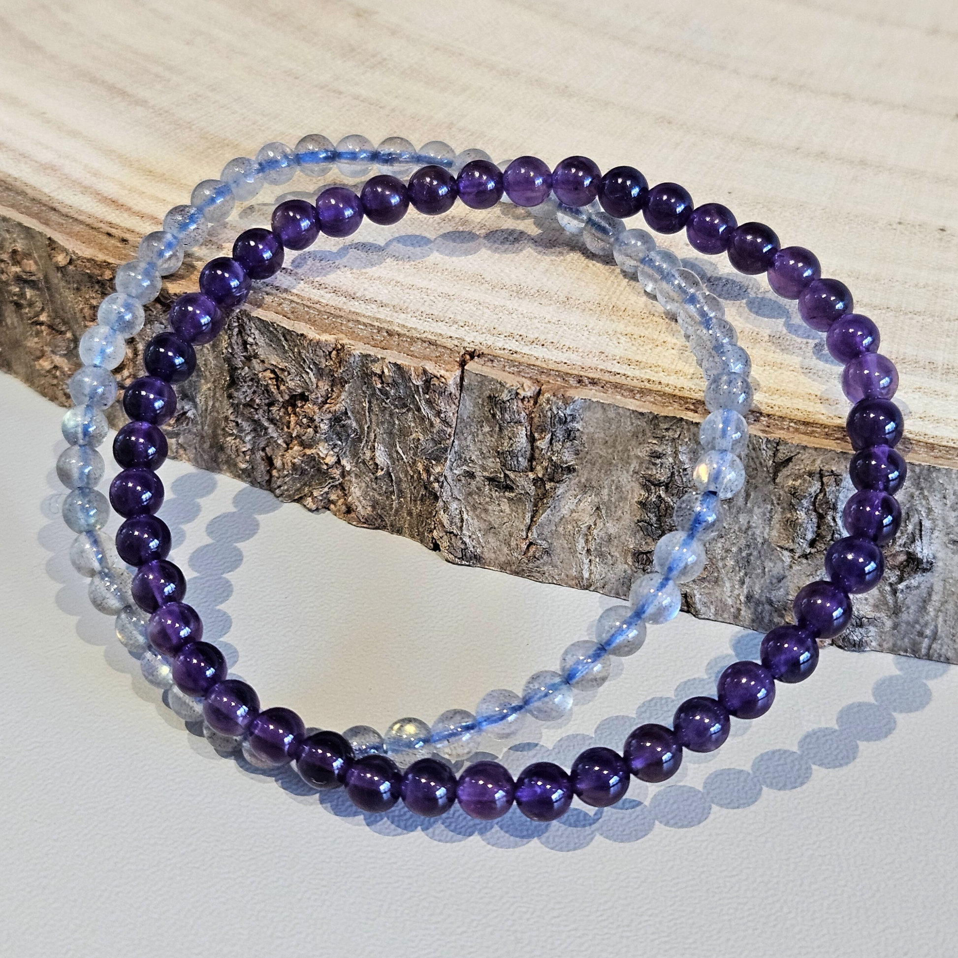 Edelstein Armband Set 4 mm Amethyst & Labradorit – Intuition & Transformation
