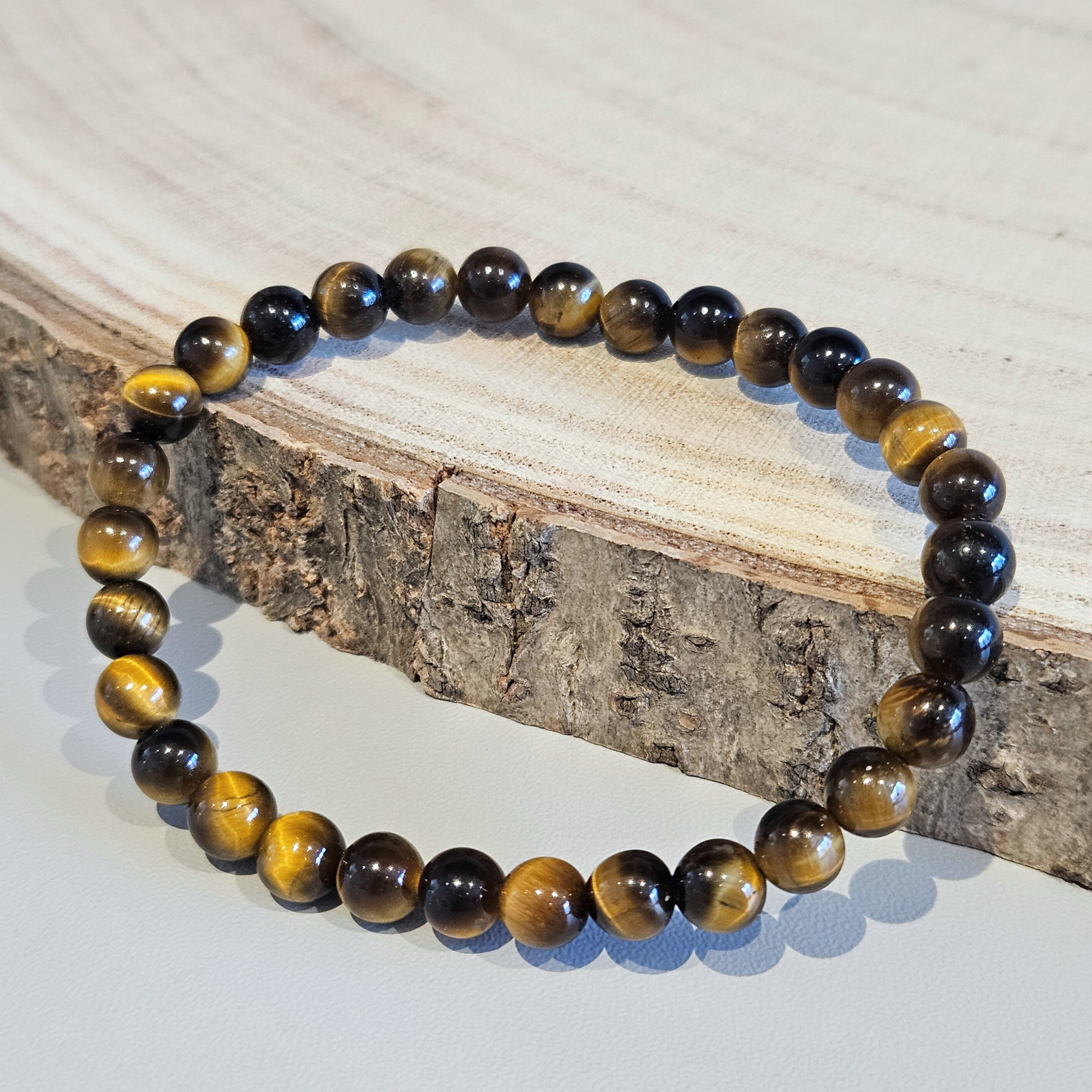 Echtes Tigerauge Edelsteinarmband 6 mm, mit natürlichem Schimmer