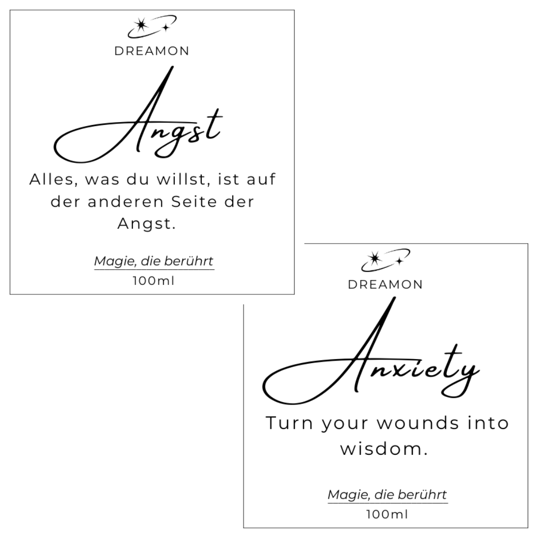 Raumdiffuser "Angst / Anxiety" Etiketten mit Zitat wählbar in Englisch oder Deutsch
