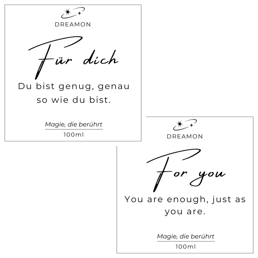Raumduft Für dich/For you Etikett in Deutsch oder Englisch