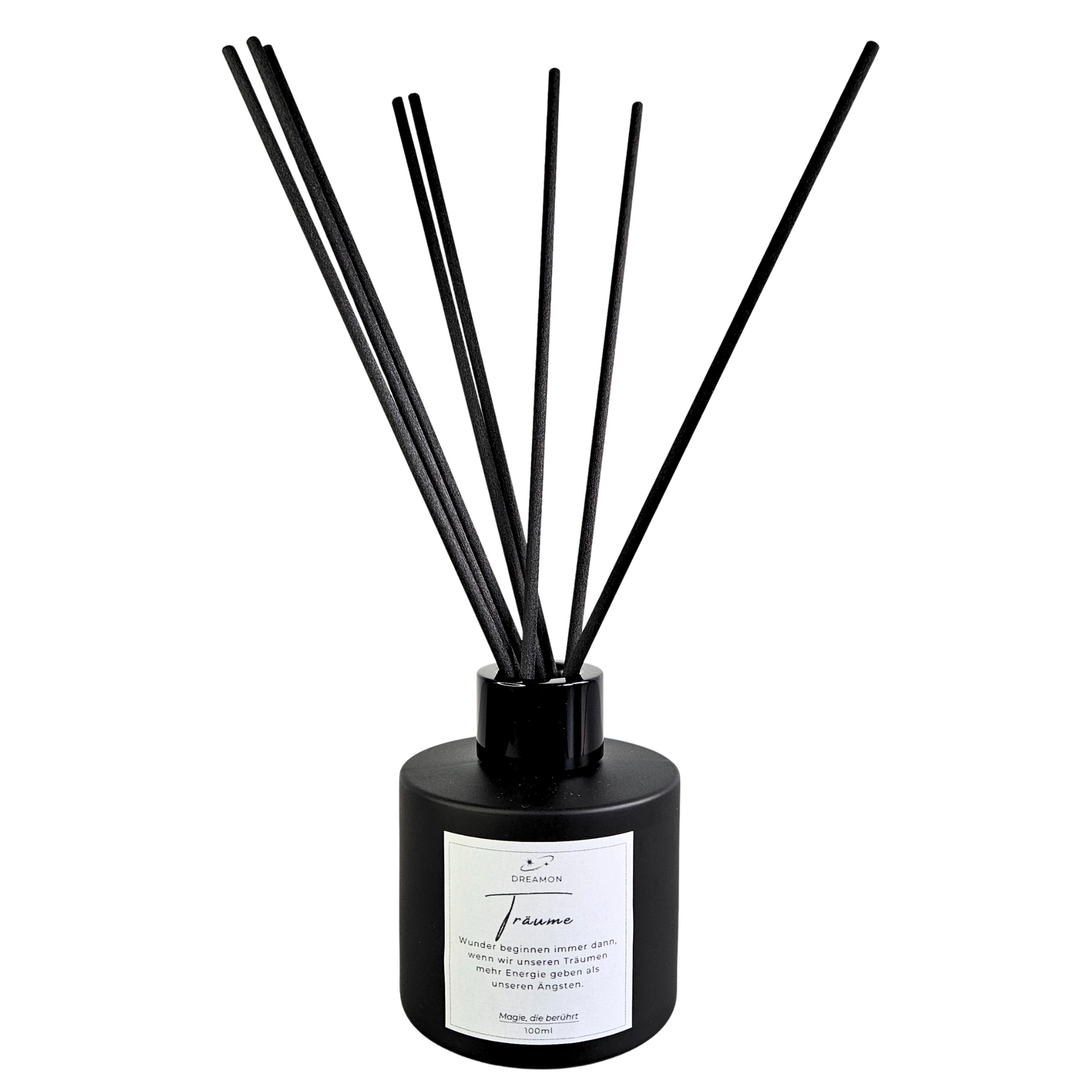 Raumduft „Träume“ –  für Entspannung und nächtliche Einkehr in schwarzer Flasche – Variante mit deutschem Etikett