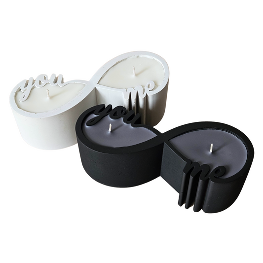 Infinity-Kerzen „You and Me“ im Ritual-Setting – stilvoll, kraftvoll & bedeutungsvoll, schwarz oder weiss