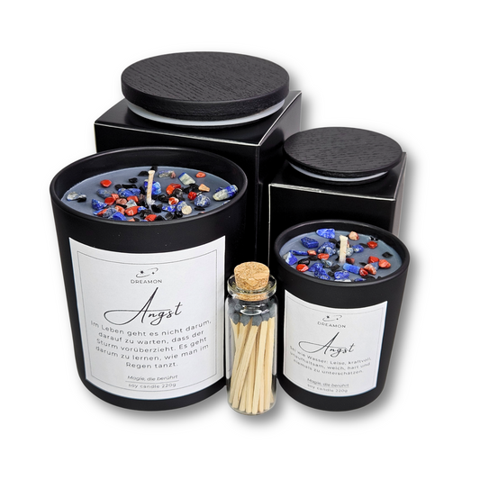 Spirituelles Geschenkset zur emotionalen Heilung – schwarze Duftkerzen mit Lapis Lazuli, rotem Jaspis und Obsidian gegen Angst und Schwere