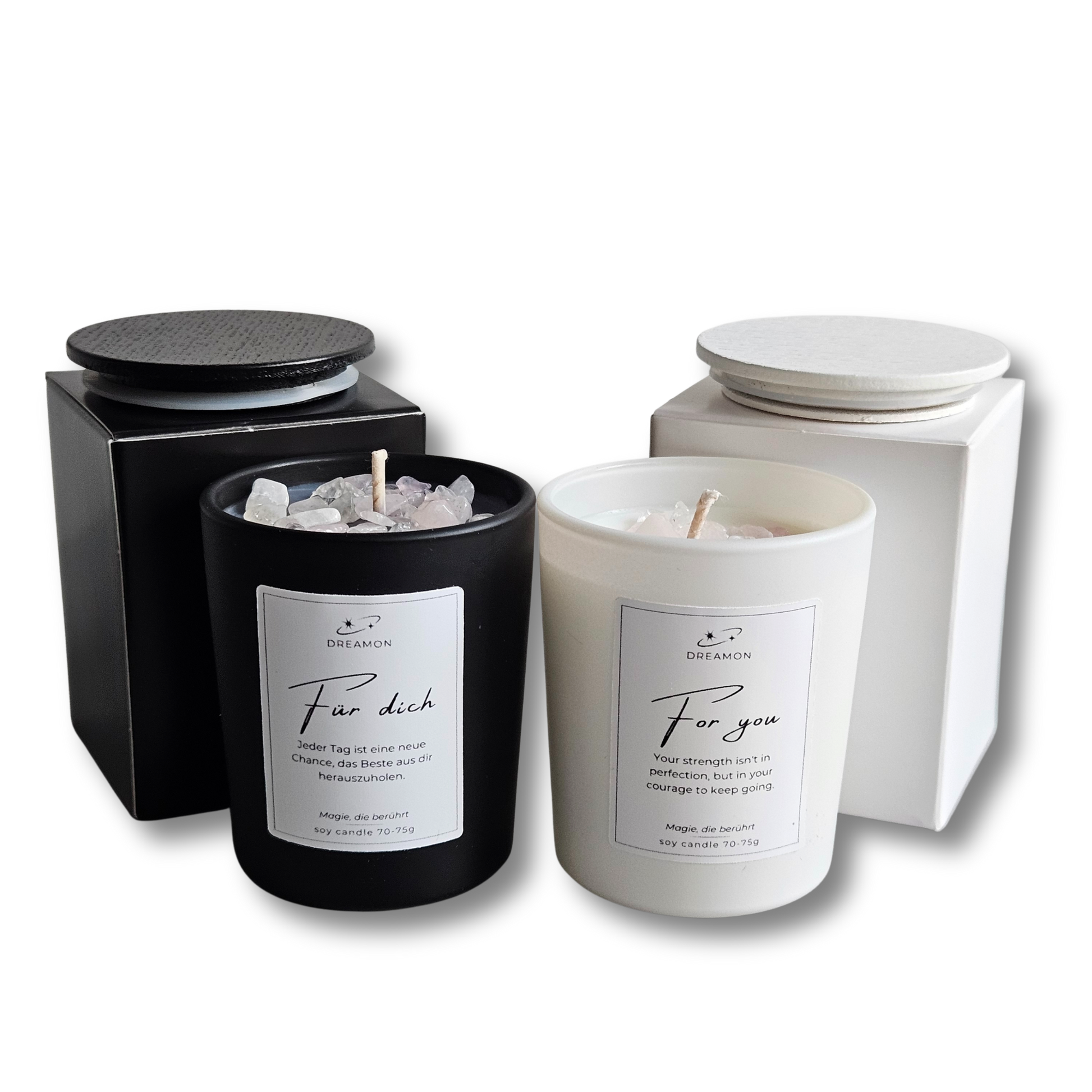 Duftkerze Zitat "Für dich" in schwarz oder weiss wählbar. Mit Holzdeckel und Geschenkbox geliefert