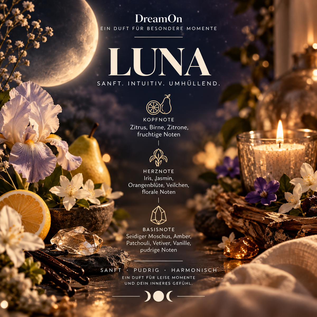 LUNA Duftkomposition mit Birne, Iris, Jasmin, Vanille und Moschus – DreamOn 