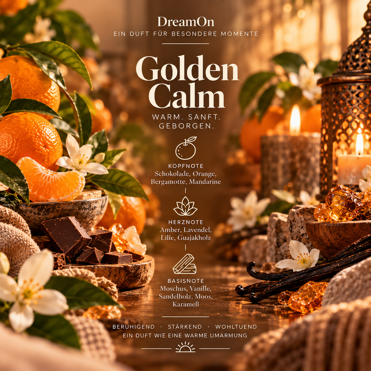 DreamOn Duft Mut & Vertrauen mit Orange, Mandarine, Lavendel, Sandelholz und Vanille in einer warmen, sanften Duftkomposition.