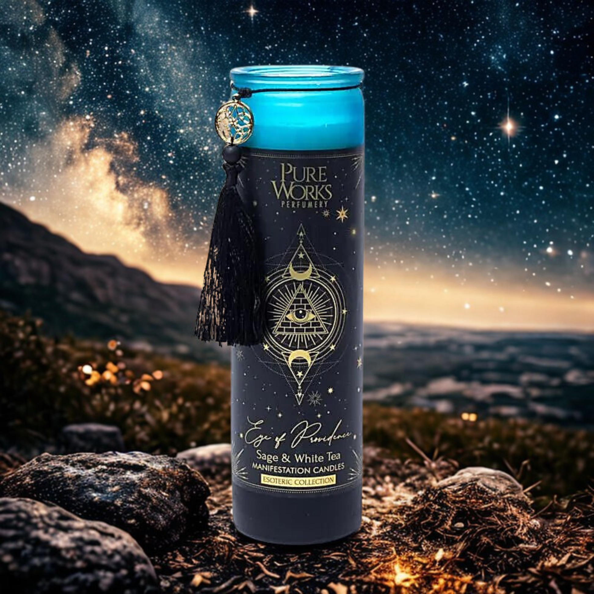 Spirituelle Manifestationskerze von Song of India. Spiritueller Hintergrund