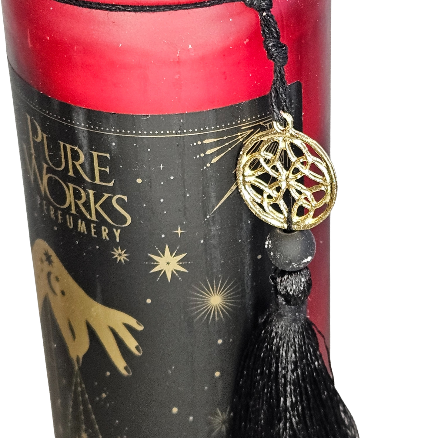 Spirituelle Manifestationskerze von Song of India, Nahaufnahme Quaste