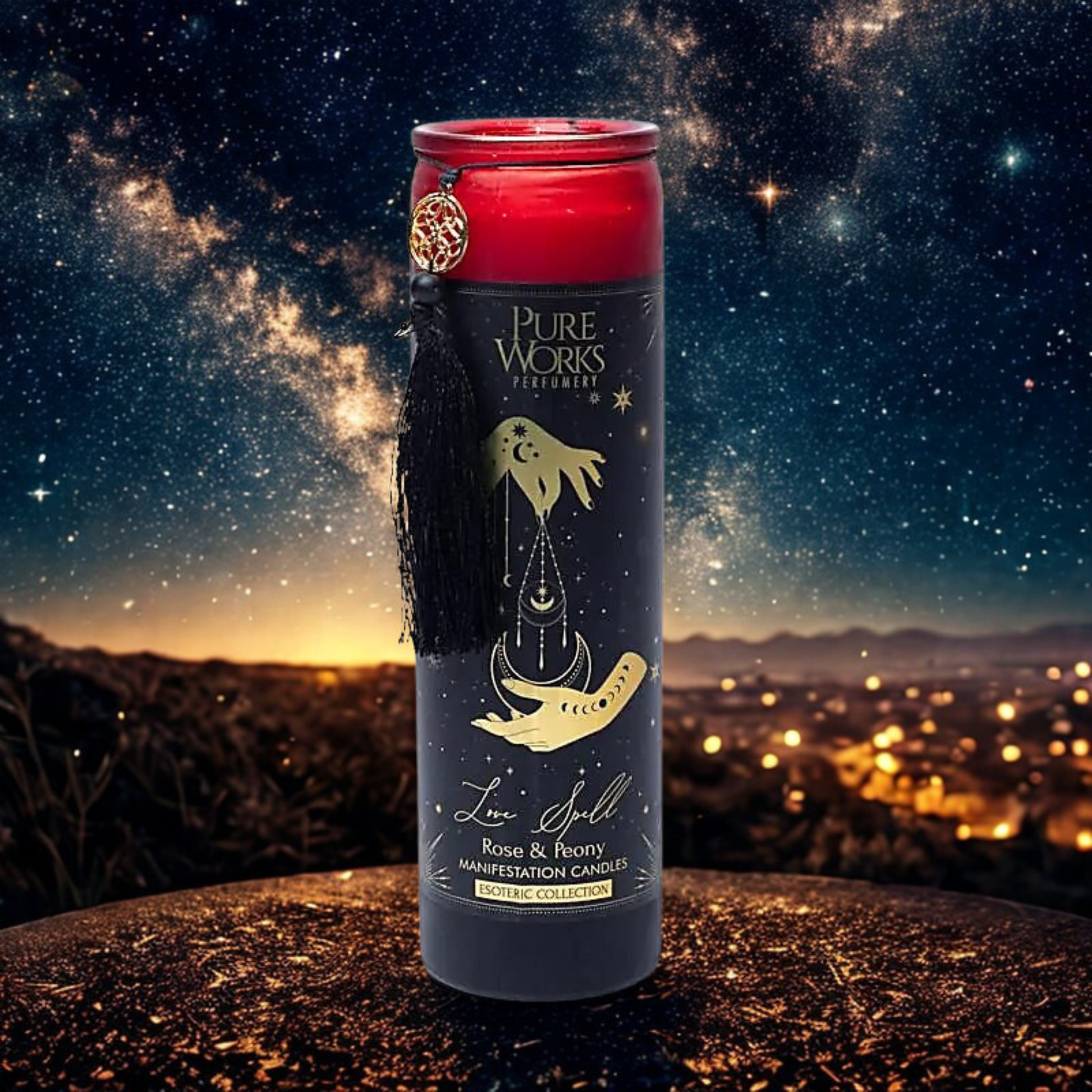 Spirituelle Manifestationskerze von Song of India mit Spirituellem Hintergrund