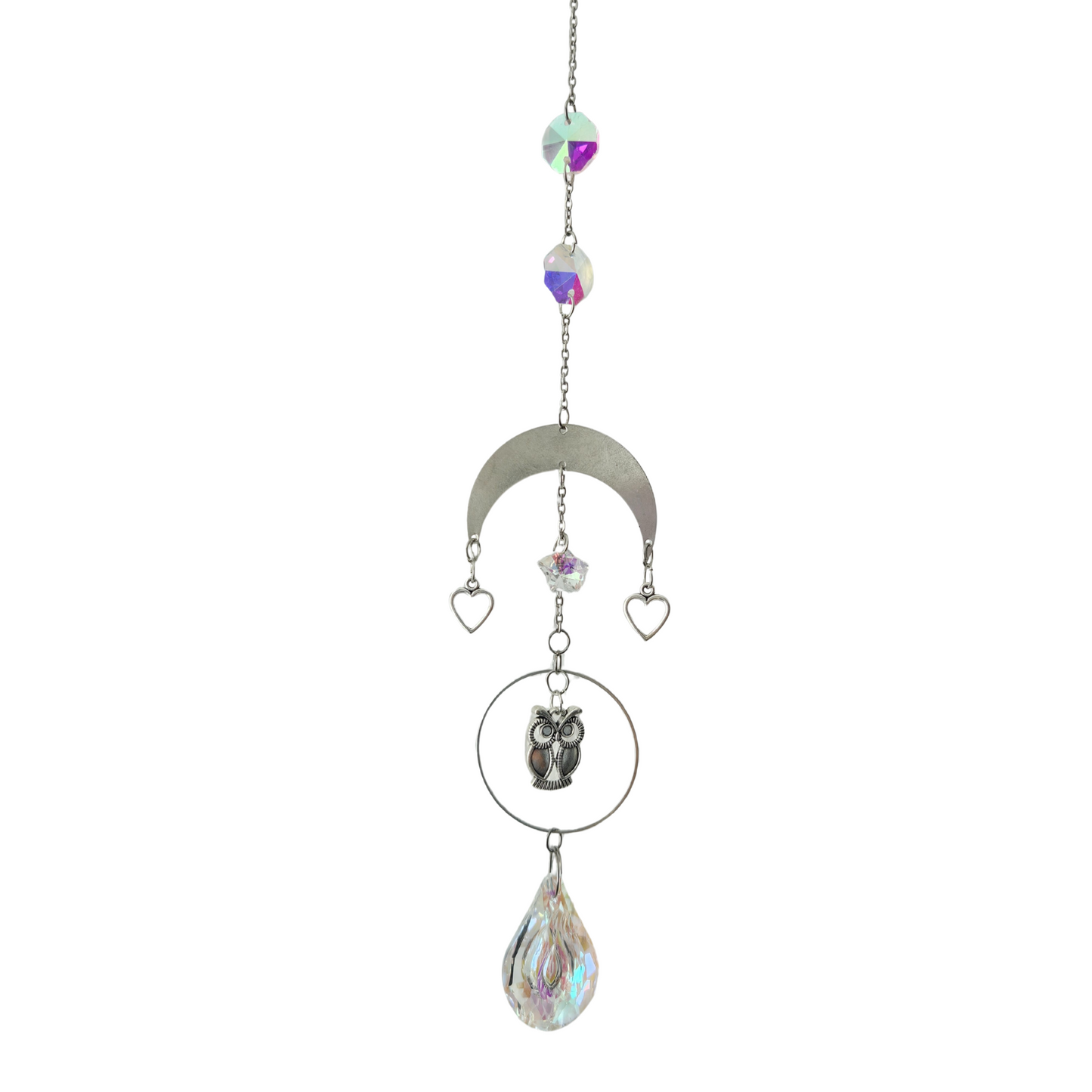 Magischer Suncatcher mit Eule, Herzen & Halbmond