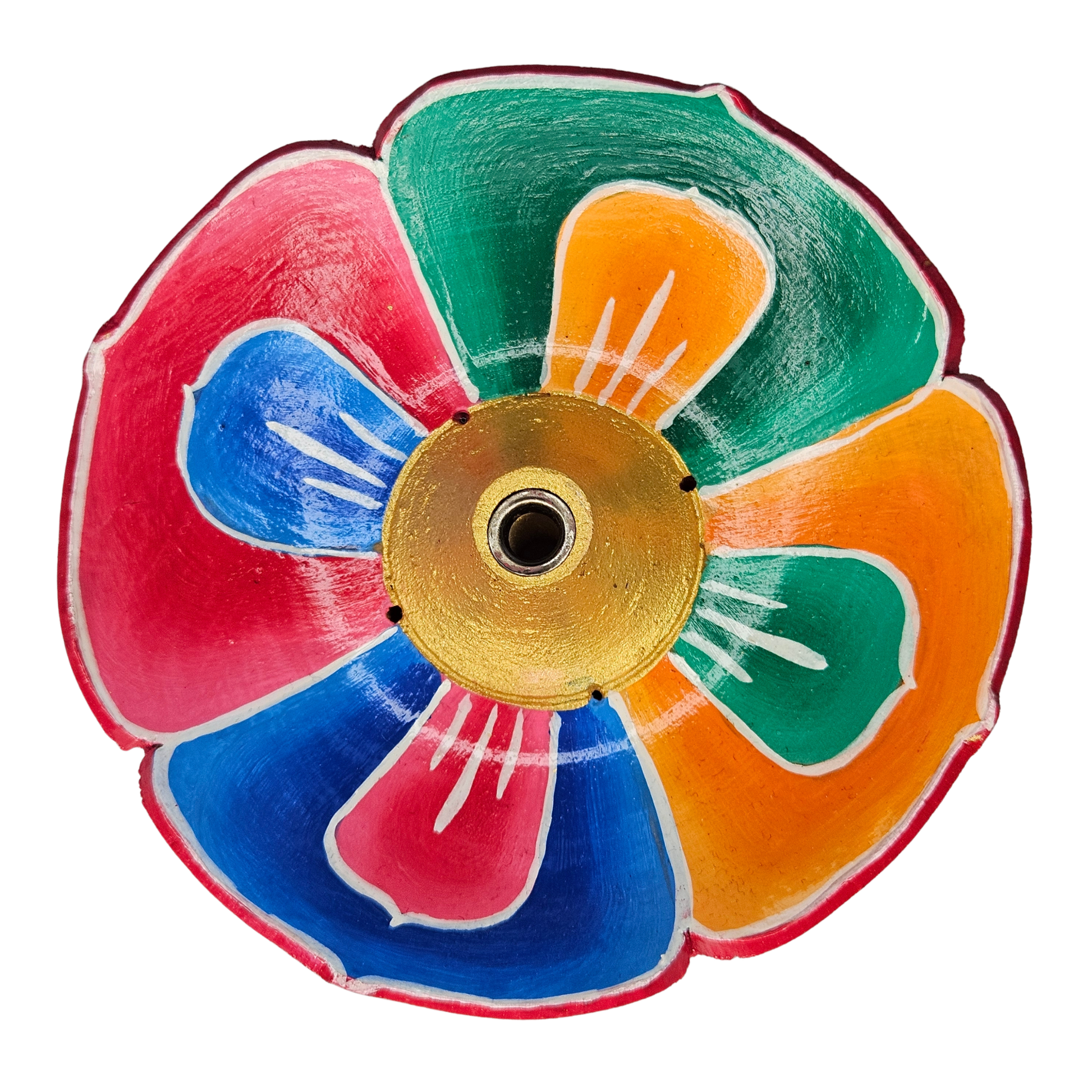 Lotus Räucherstäbchenhalter aus Holz in bunten Farben, 9 cm Durchmesser, geeignet für breite Räucherstäbchen