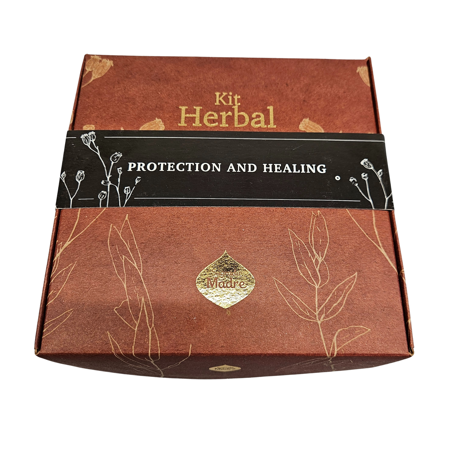 Sagrada Madre Herbal Kit – Räucherwerk Set Schutz in brauner Box mit schwarzer Banderole und goldener Aufschrift ‚Protection‘.