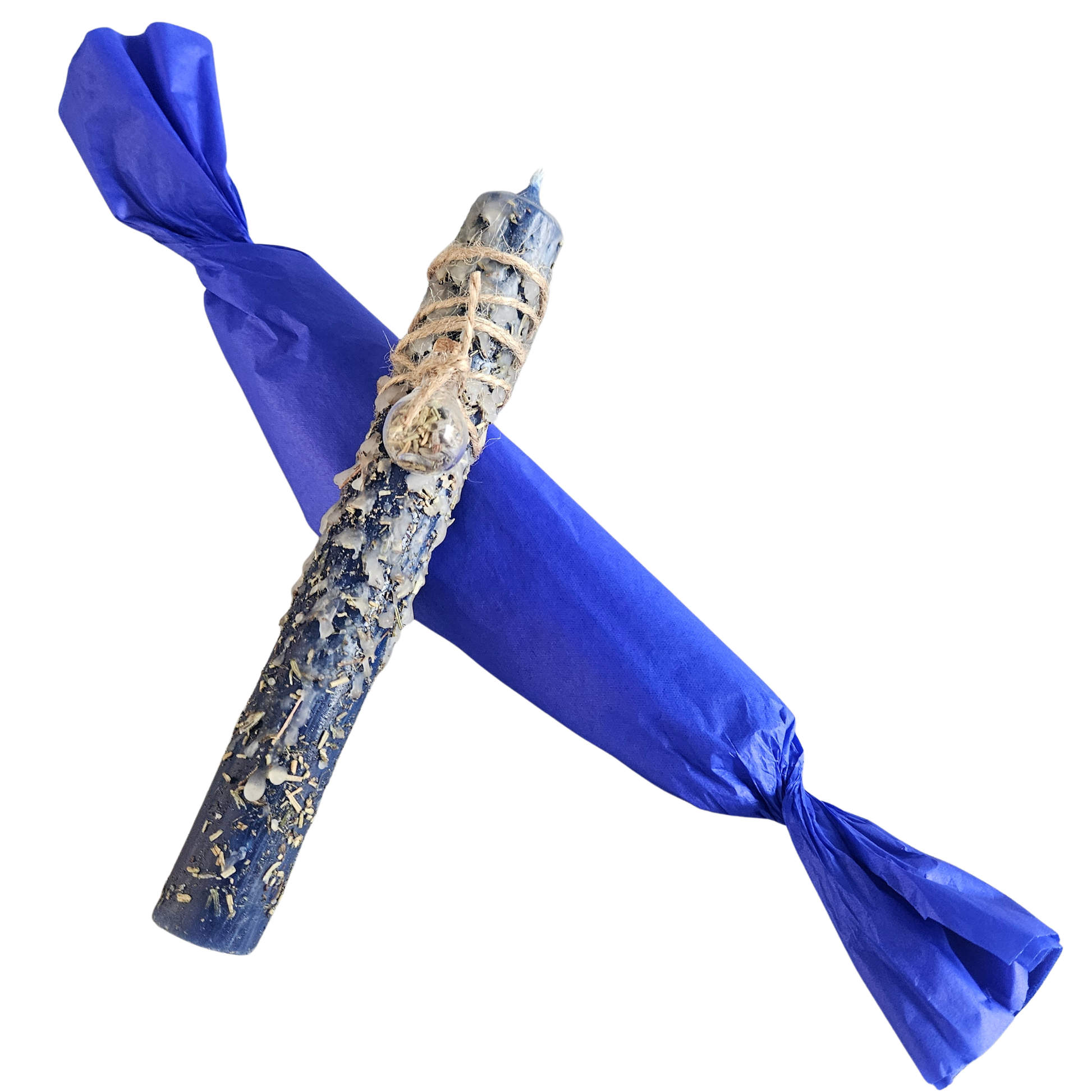 Handgemachte Ritualkerze Dunkelblau für Intuition und Klarheit mit Kräutern und Ritualverpackung