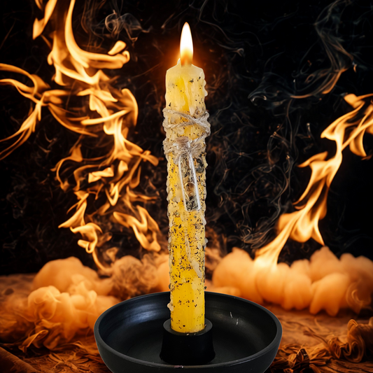 Ritualkerze Gelb in magische Erfolgs- und Freude-Kerze mit Calendula und Basilikum, handgefertigt von DreamOn