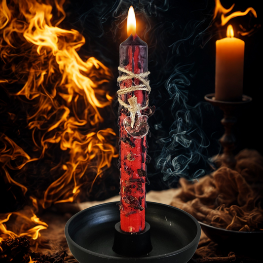 Ritualkerze Rot  in Leidenschafts- und Mut-Kerze mit Hibiskus, Rosenblättern und Zimt, DreamOn