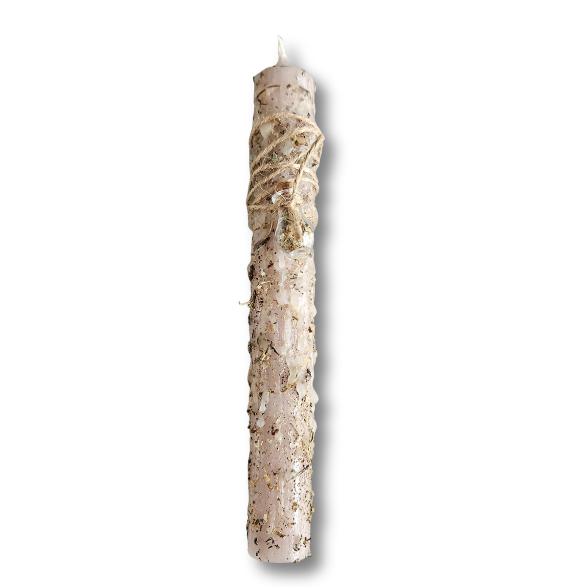 Taupe Ritualkerze mit Kamille, Salbei und Zedernholz für Loslassen und innere Ruhe
