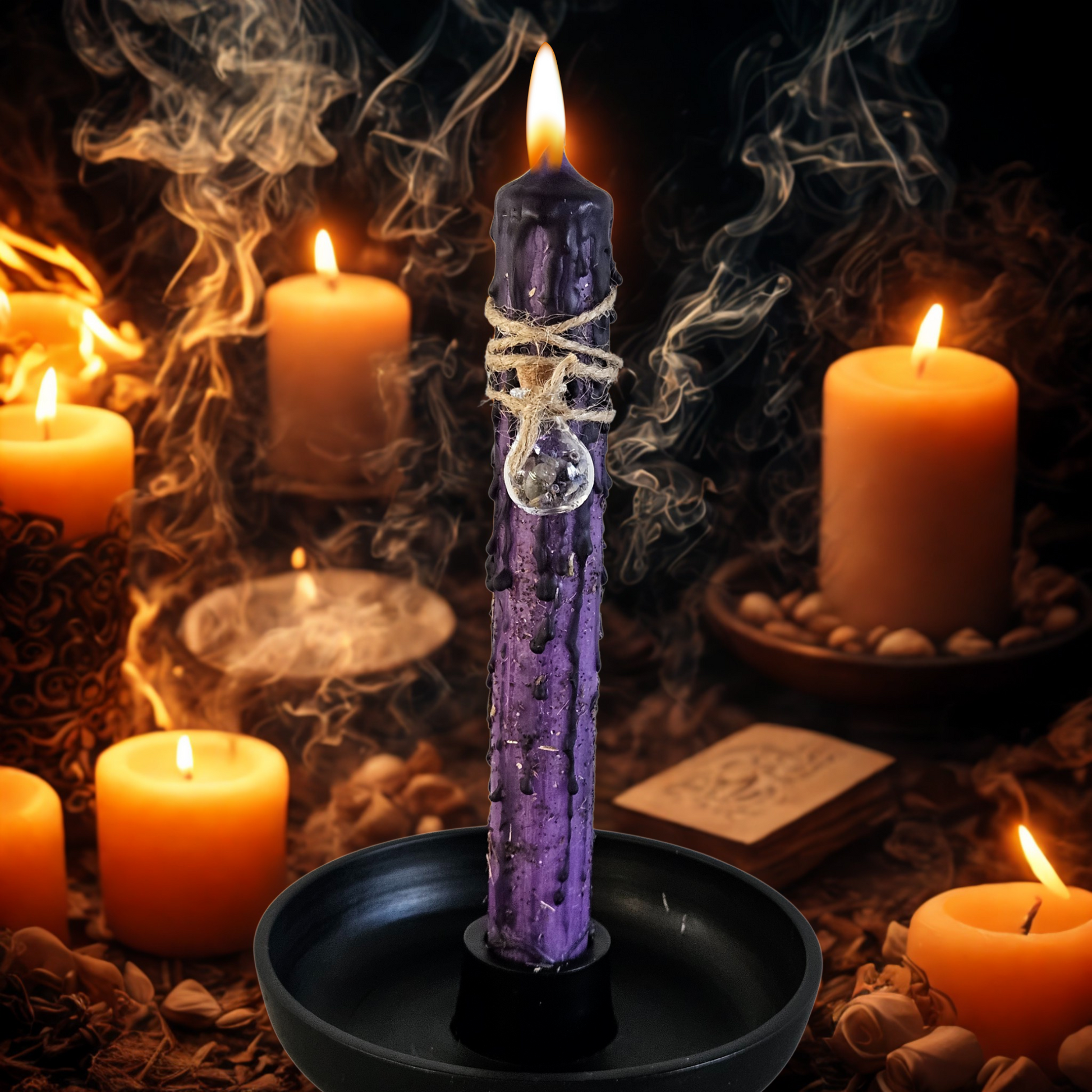 Ritualkerze Violett in spirituelle Schutz- und Transformationskerze mit Vervain und Tulsi, DreamOn