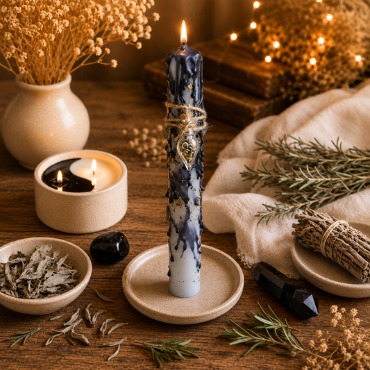 Ritualkerze Weiß – handgemachte Kerze für Reinigung & Klarheit mit Salbei und Rosmarin, DreamOn