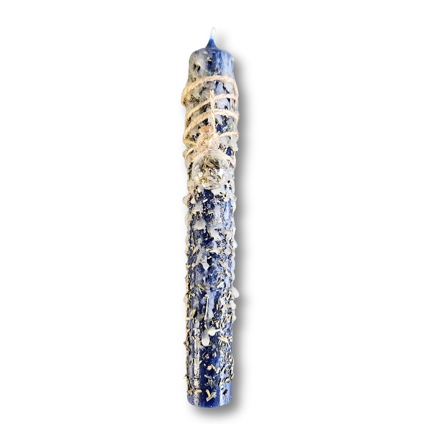 Dunkelblaue Ritualkerze mit Rosmarin, Lavendel und Weihrauch für Intuition und Meditation