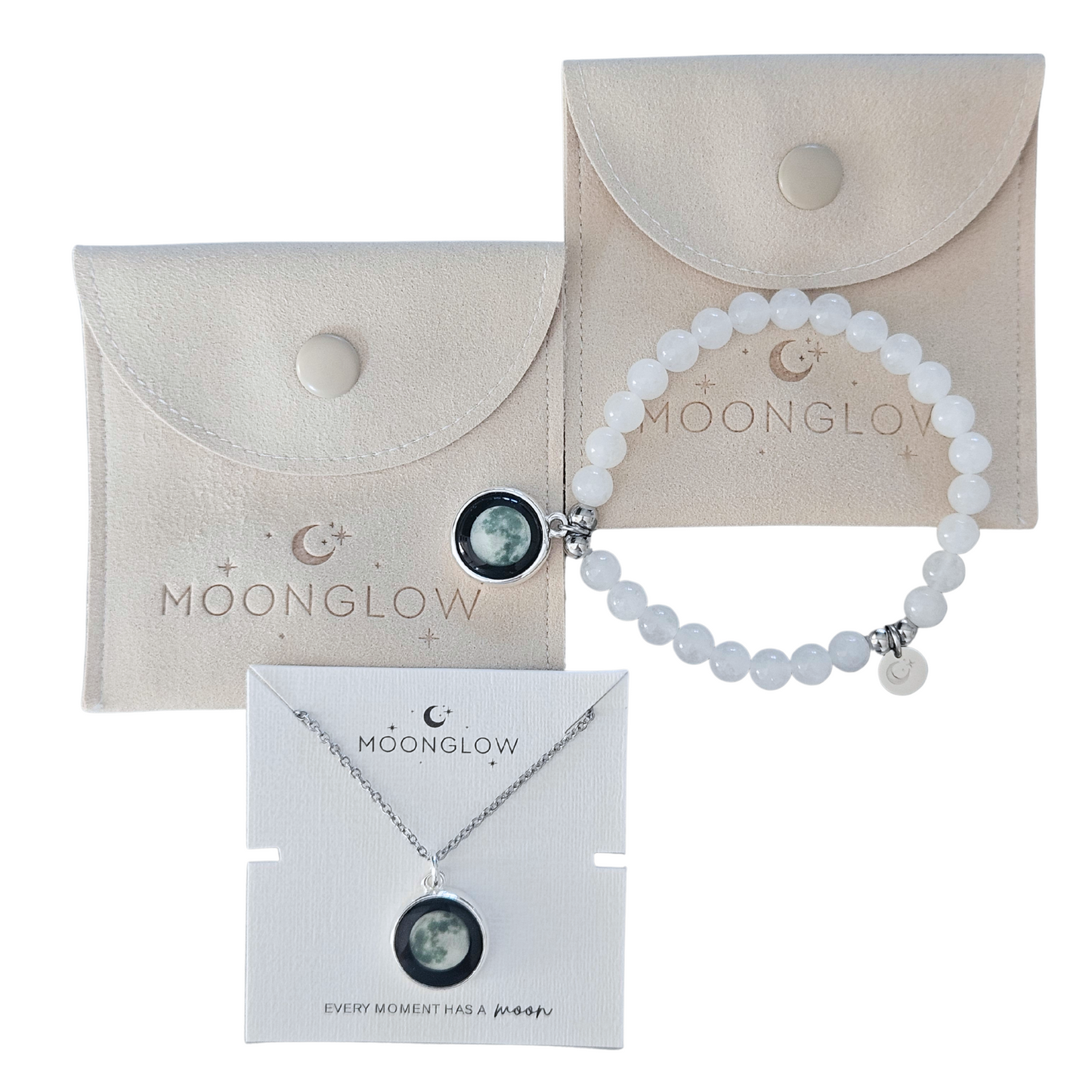 Moonglow Mond-Set mit Geschenkbeutel & Bedeutungskarte – ideal als spirituelles Geschenk
