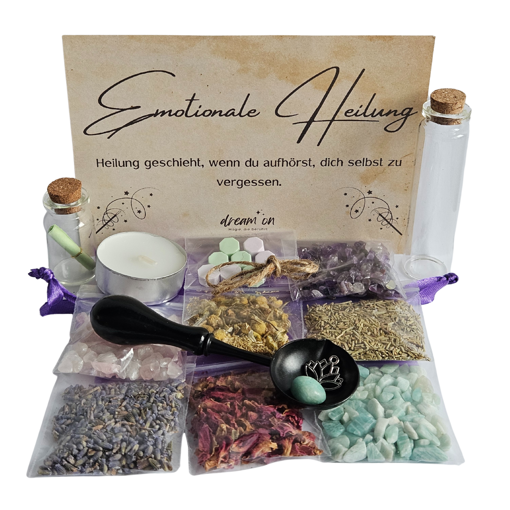 Komplettes DIY-Set für emotionale Heilung – Spell Jar Kit mit Kristallen, Blüten, Anleitung & Gläschen