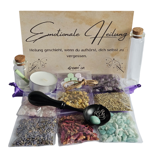 Komplettes DIY-Set für emotionale Heilung – Spell Jar Kit mit Kristallen, Blüten, Anleitung & Gläschen
