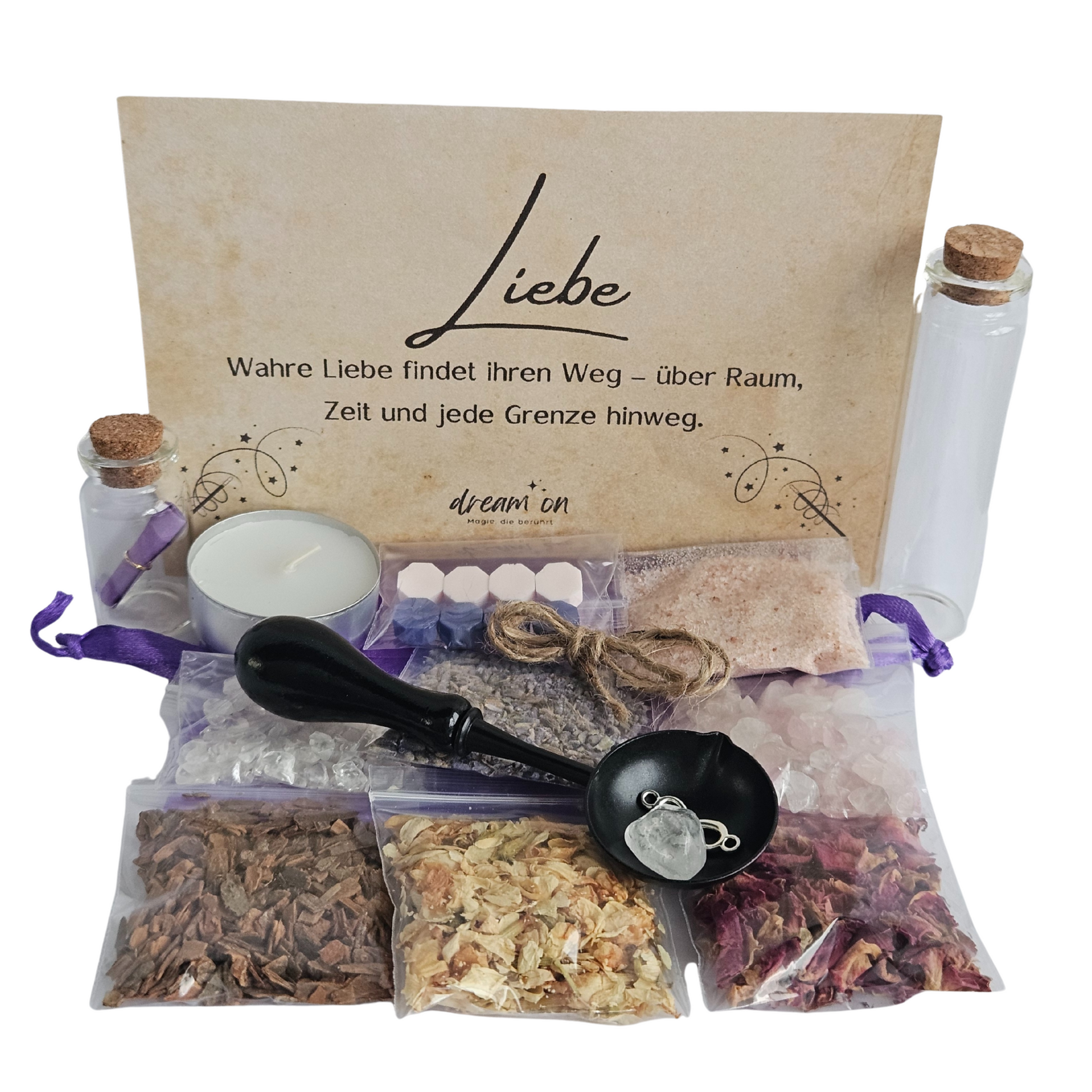 DIY-Set zur Stärkung von Liebe & Herzöffnung – Spell Jar Kit mit Rosenquarz, Kräutern & Anleitung