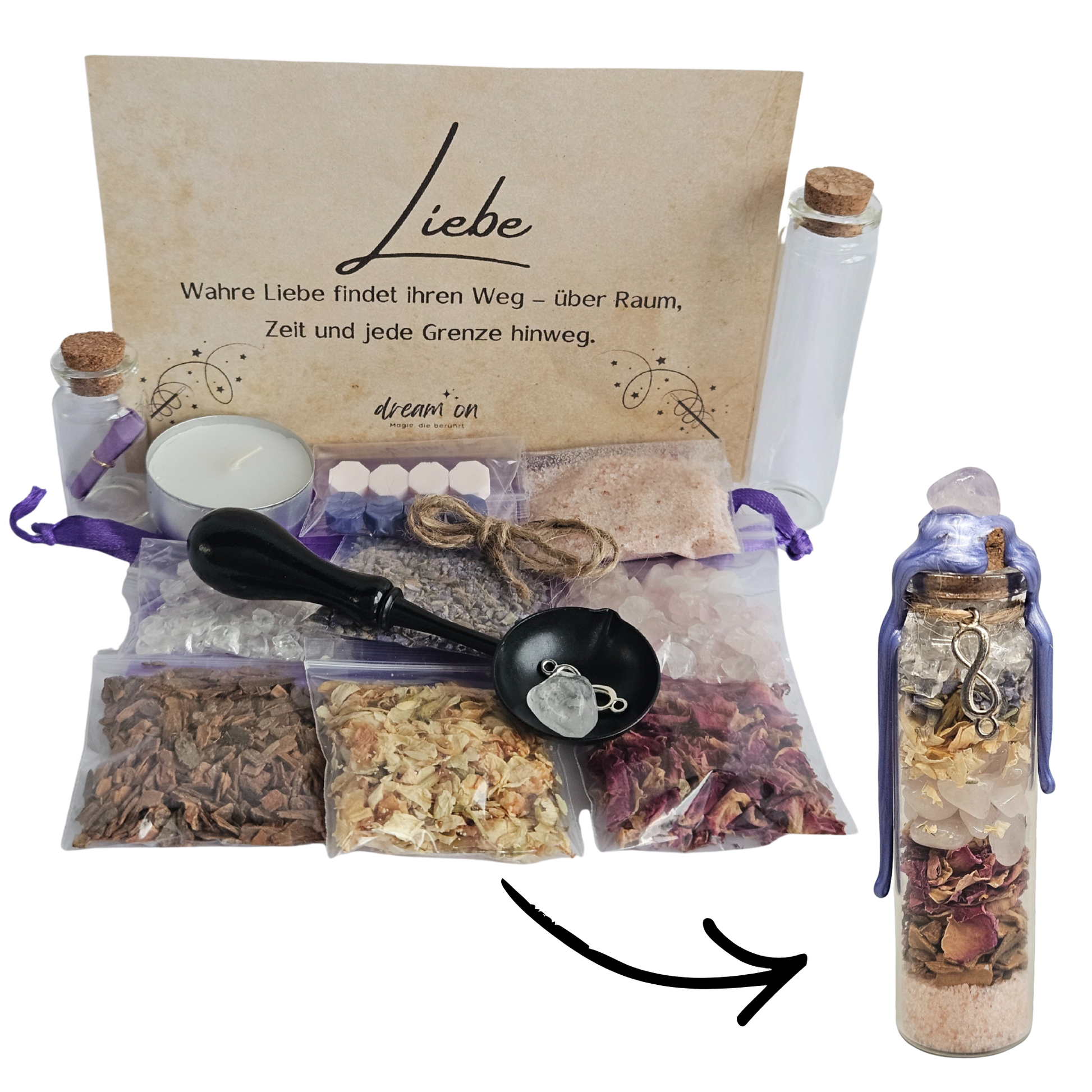DIY-Set zur Stärkung von Liebe & Herzöffnung – Spell Jar Kit mit Rosenquarz, Kräutern & Anleitung