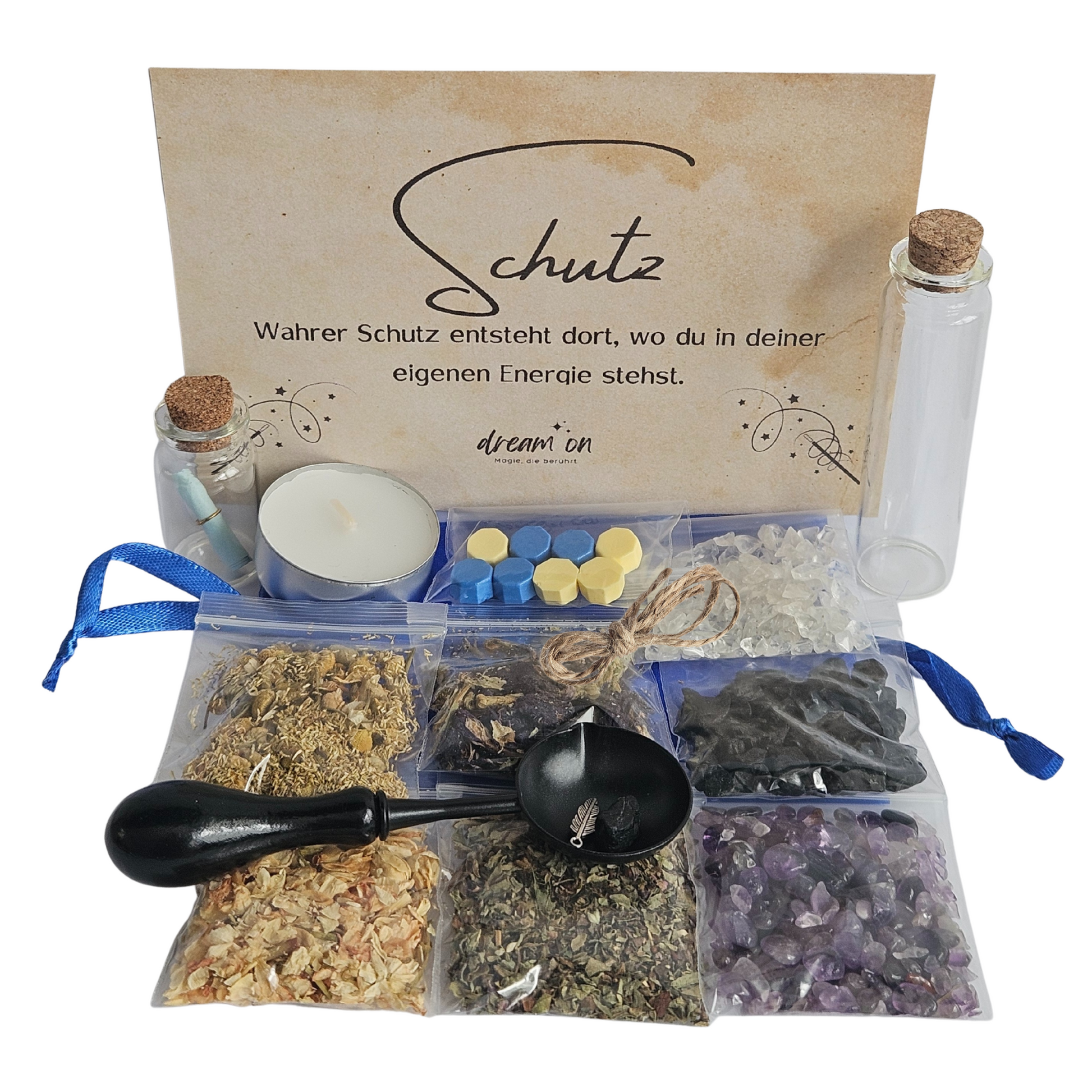 Spell Jar DIY-Kit für energetischen Schutz – mit kraftvollen Kristallen, Kräutern & Anleitung

