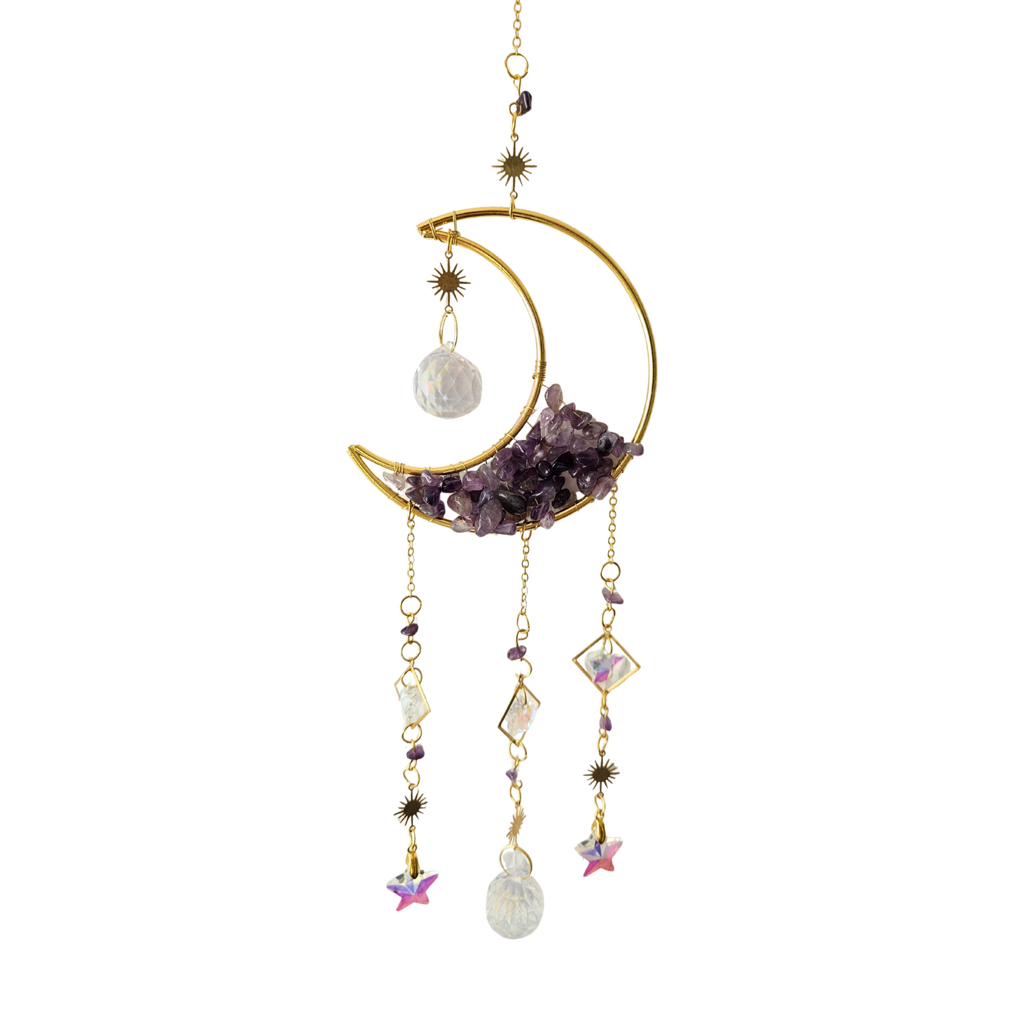 Mystischer Suncatcher mit Amethyst & Kristall – Lichtspiel für Intuition & spirituellen Schutz