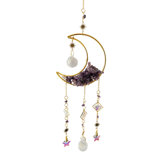 Mystischer Suncatcher mit Amethyst & Kristall – Lichtspiel für Intuition & spirituellen Schutz