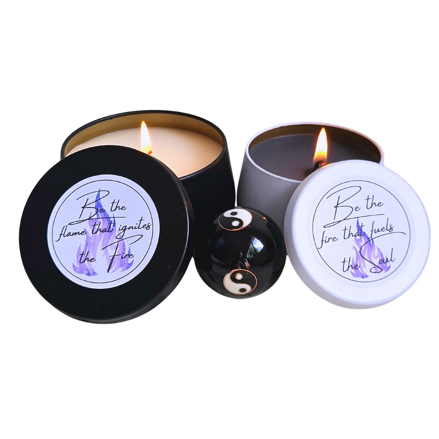 Violette Flamme Kerzenset – zwei Intuitionskerzen in Schwarz & Weiß zur energetischen Transformation