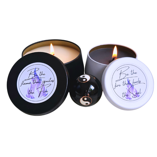 Violette Flamme Kerzenset – zwei Intuitionskerzen in Schwarz & Weiß zur energetischen Transformation