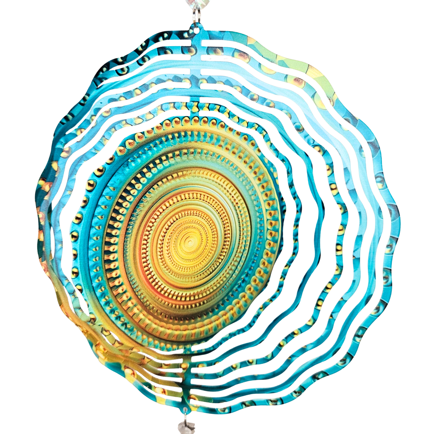 Goldene Spirale Windspinner – Nahaufnahme sakrale Geometrie