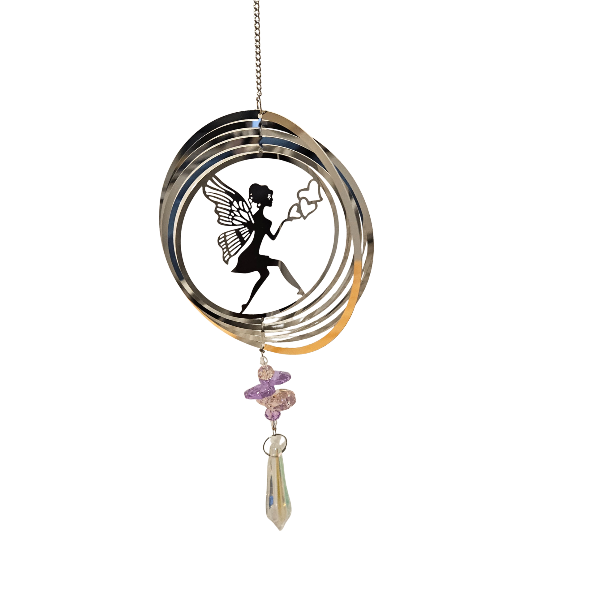 Suncatcher Windspiel Fee mit violetten Kristallperlen