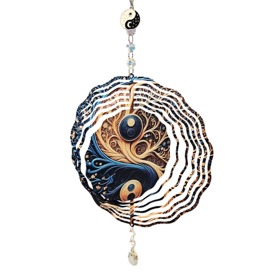 YinYang Baum Windspinner aus Metall mit Kristalltropfen, 25 cm