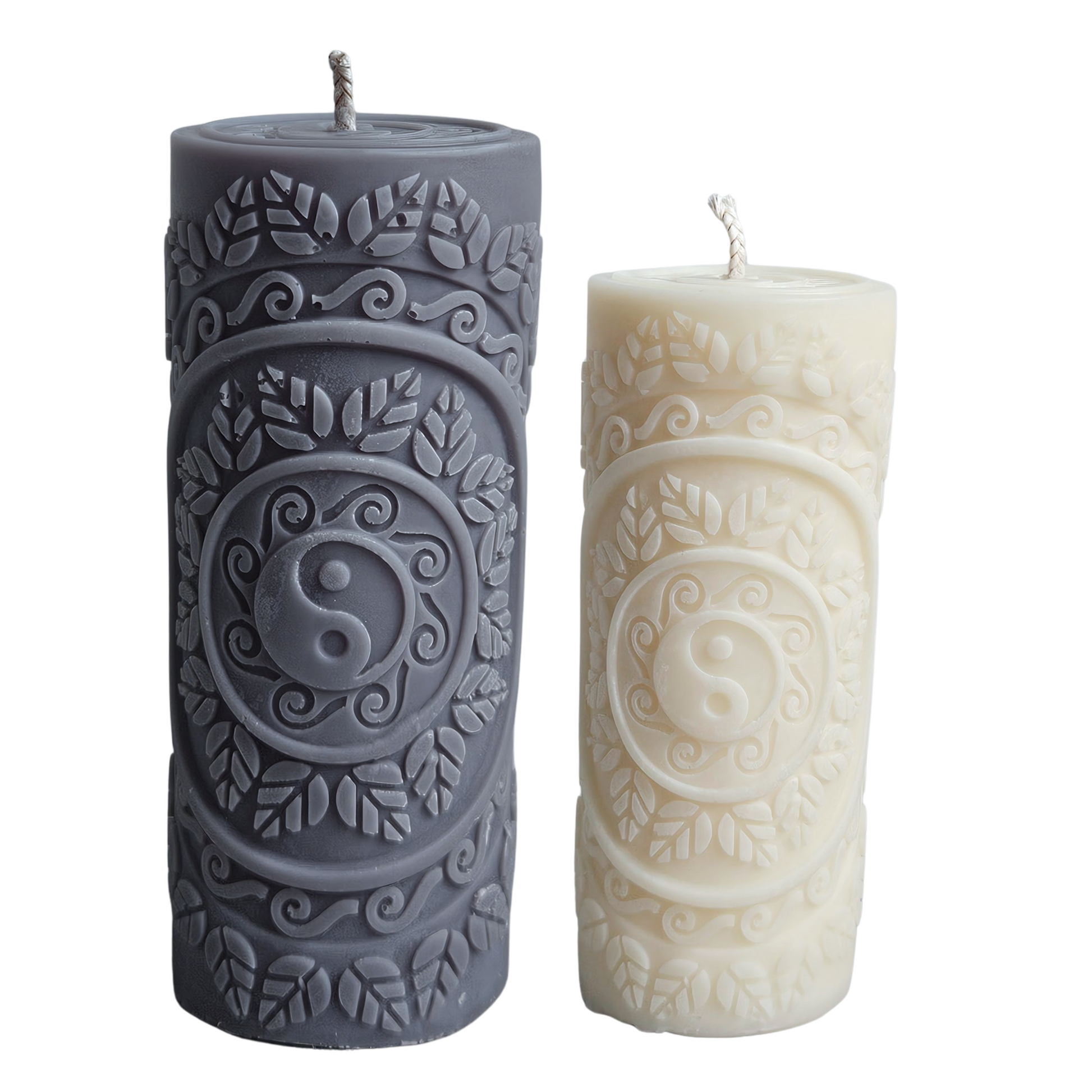 Yin-Yang Stumpenkerzenset – große schwarze & kleine weiße Kerze für Balance & Harmonie