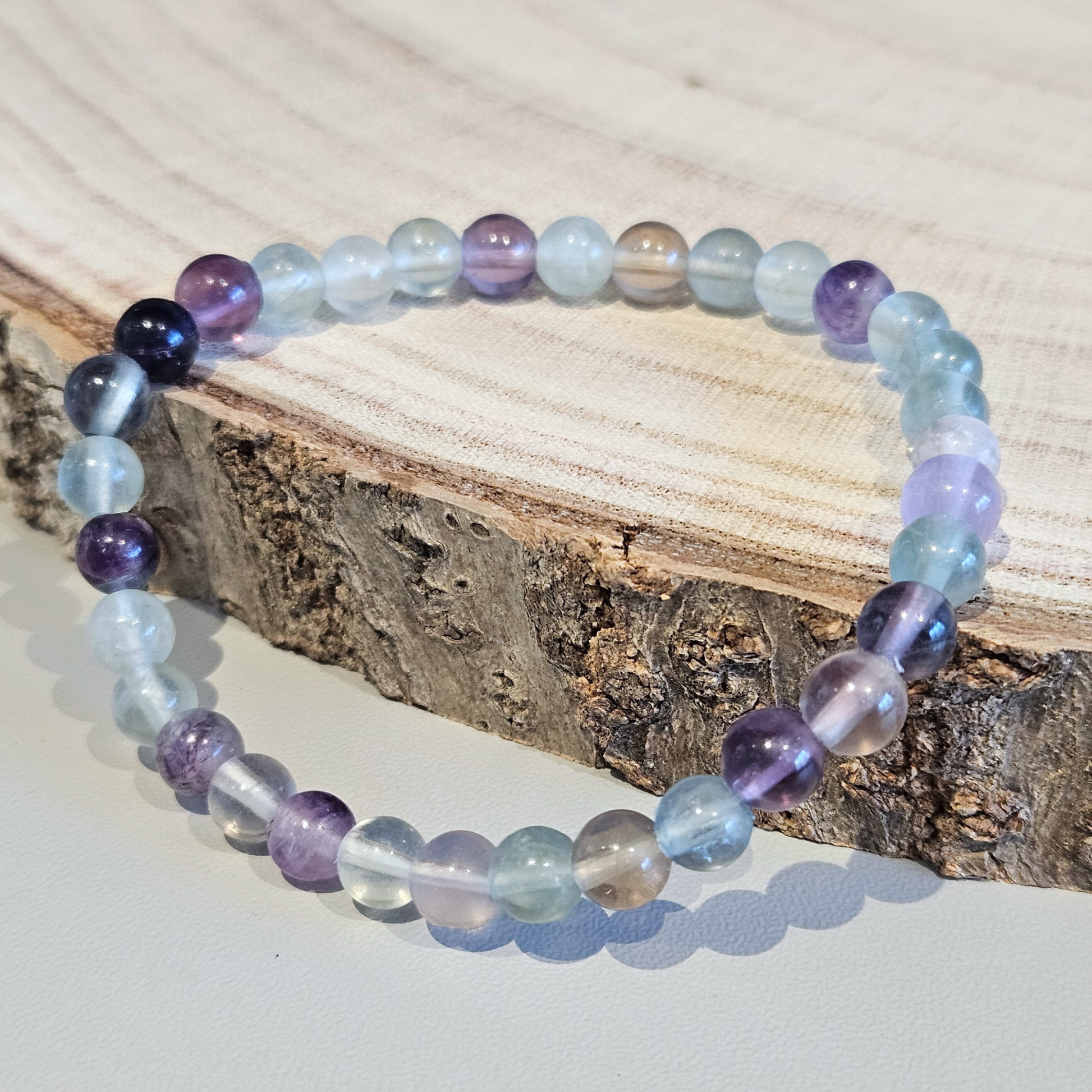 Echtes Fluorit Edelsteinarmband 6 mm, transparent & schimmernd