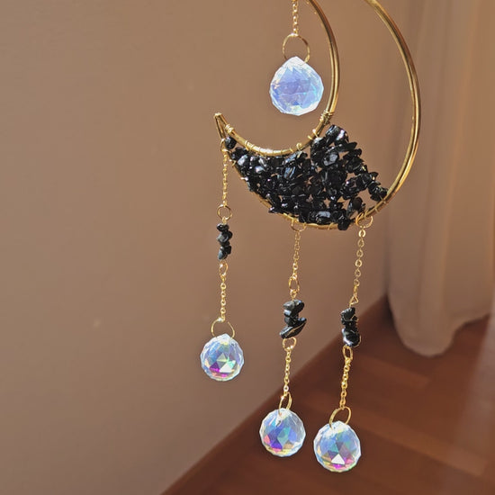 Suncatcher mit schwarzem Onyx & Gold – kraftvoller Lichtfänger für energetischen Schutz & Stabilität, Video